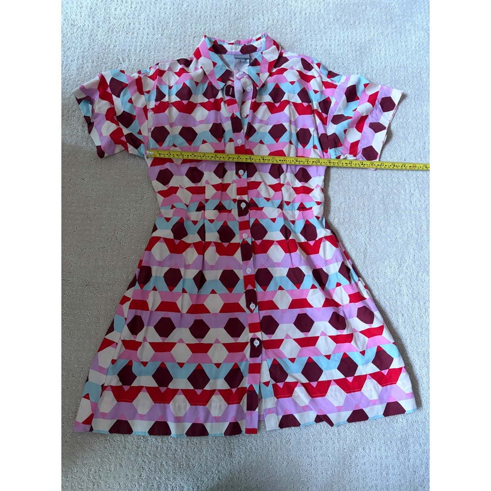 Oliver Bonas Geometric Hexagon Print Button Down Shirt‎ Dress Pink Red US 6